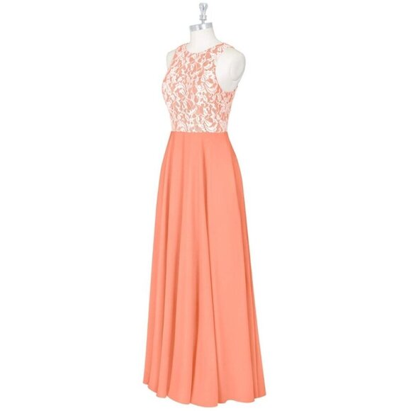 Azazie Kate Maxi Dress Agave Peach Pink Lace Chiffon Bridesmaid Prom Dance A6 - Picture 12 of 14